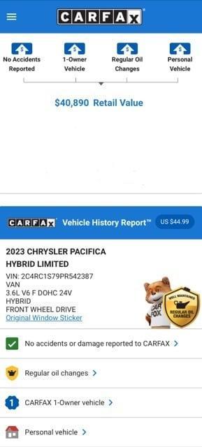 used 2023 Chrysler Pacifica Hybrid car, priced at $35,974