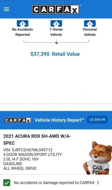 used 2021 Acura RDX car, priced at $34,629
