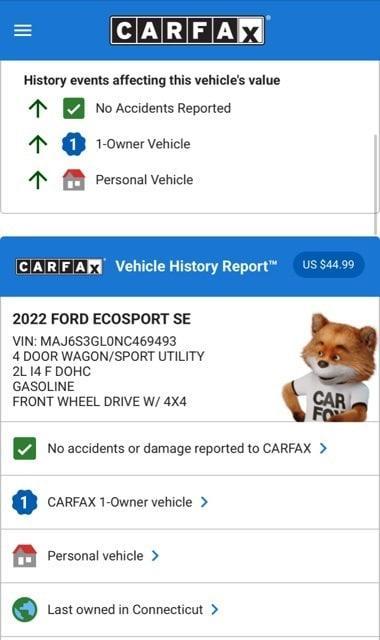 used 2022 Ford EcoSport car, priced at $16,974