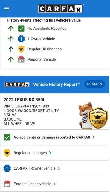 used 2022 Lexus RX 350L car, priced at $42,574