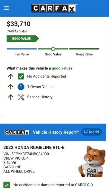 used 2022 Honda Ridgeline car, priced at $32,974