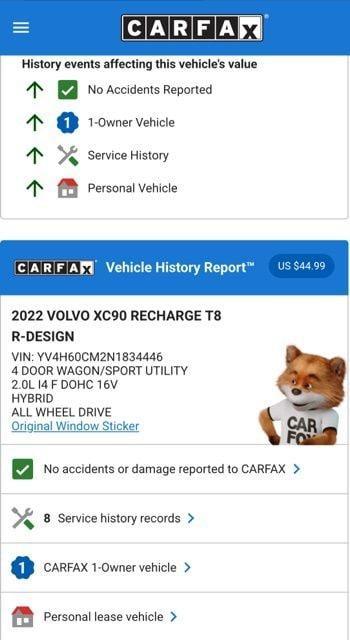 used 2022 Volvo XC90 Recharge Plug-In Hybrid car, priced at $44,974