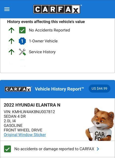 used 2022 Hyundai ELANTRA N car, priced at $26,954