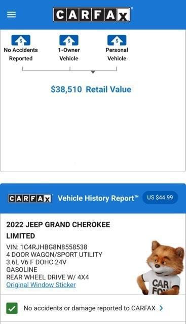 used 2022 Jeep Grand Cherokee car, priced at $34,574