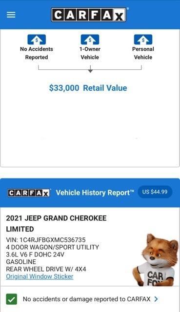 used 2021 Jeep Grand Cherokee car, priced at $24,574