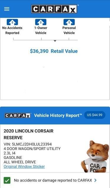 used 2020 Lincoln Corsair car, priced at $29,974