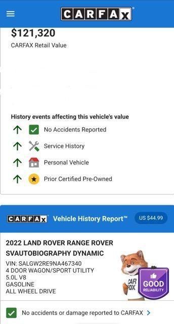 used 2022 Land Rover Range Rover car, priced at $89,974