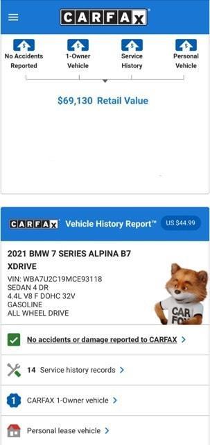 used 2021 BMW ALPINA B7 car, priced at $64,974