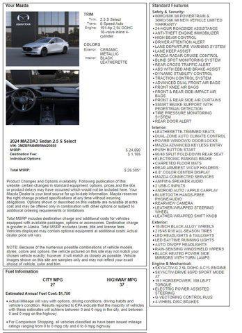 new 2024 Mazda Mazda3 car, priced at $26,305