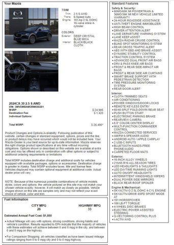 new 2024 Mazda CX-30 car, priced at $26,490