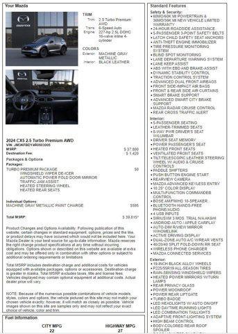 new 2024 Mazda CX-5 car, priced at $39,815
