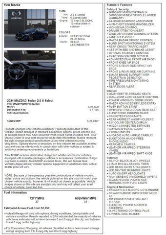 new 2024 Mazda Mazda3 car, priced at $26,010
