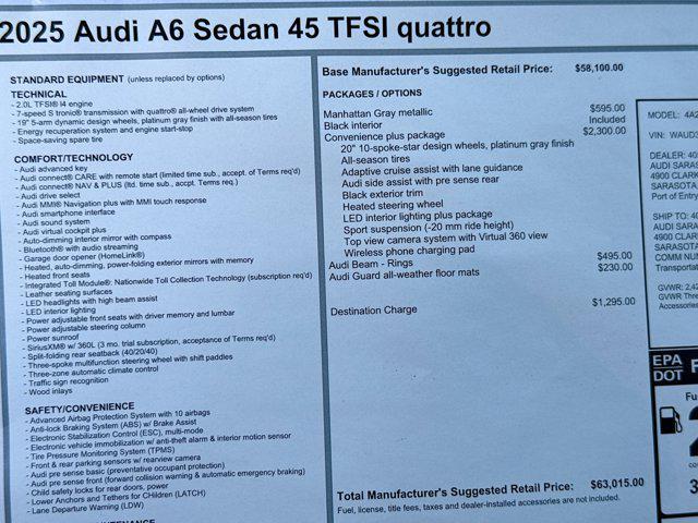 new 2025 Audi A6 car, priced at $63,015