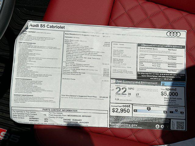 new 2024 Audi S5 car, priced at $74,985