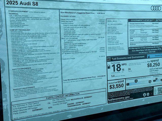 new 2025 Audi S8 car, priced at $133,940