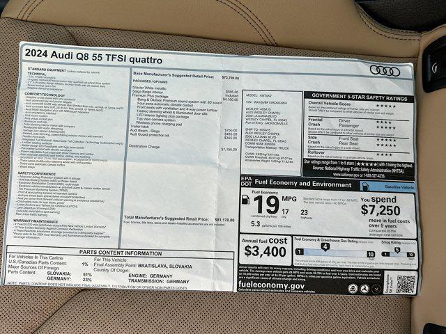 new 2024 Audi Q8 car, priced at $81,170