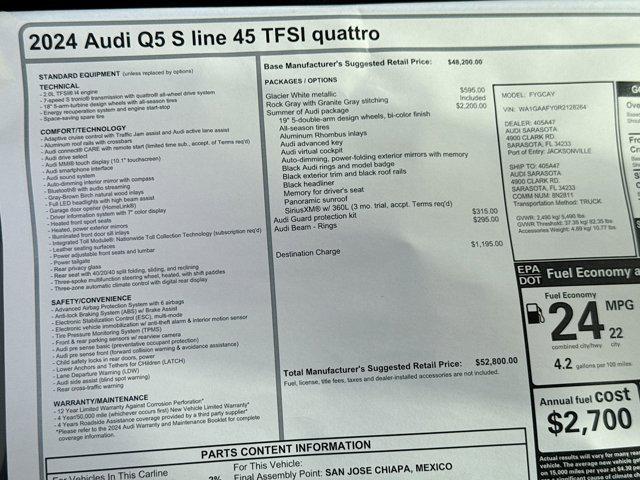 new 2024 Audi Q5 car, priced at $52,800