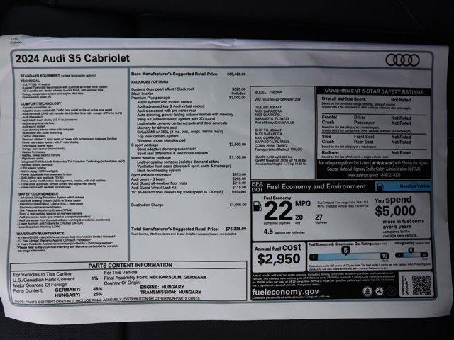 new 2024 Audi S5 car, priced at $75,335