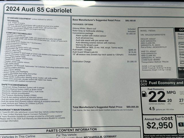 new 2024 Audi S5 car, priced at $69,005