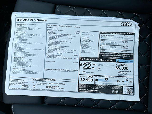new 2024 Audi S5 car, priced at $77,390