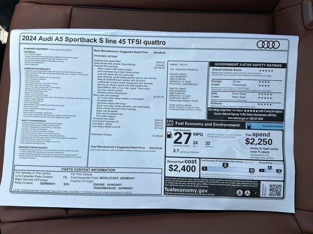 new 2024 Audi A5 Sportback car, priced at $58,070