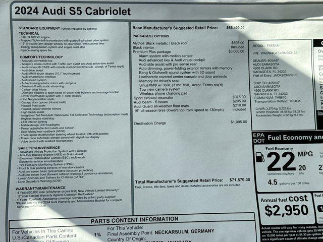 new 2024 Audi S5 car, priced at $71,570