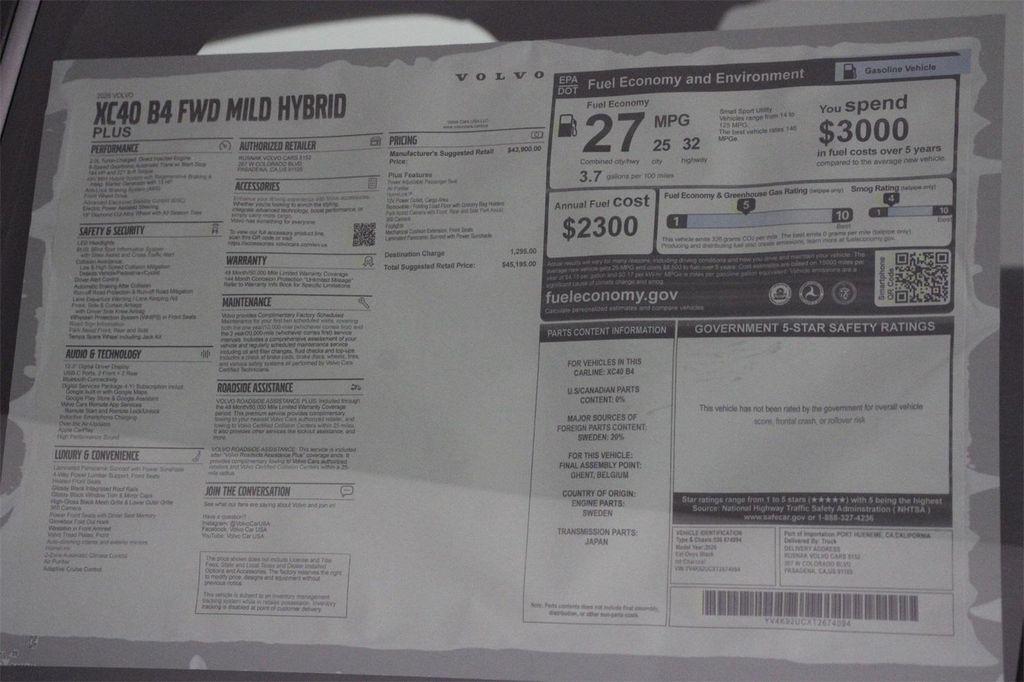 new 2026 Volvo XC40 car, priced at $45,195