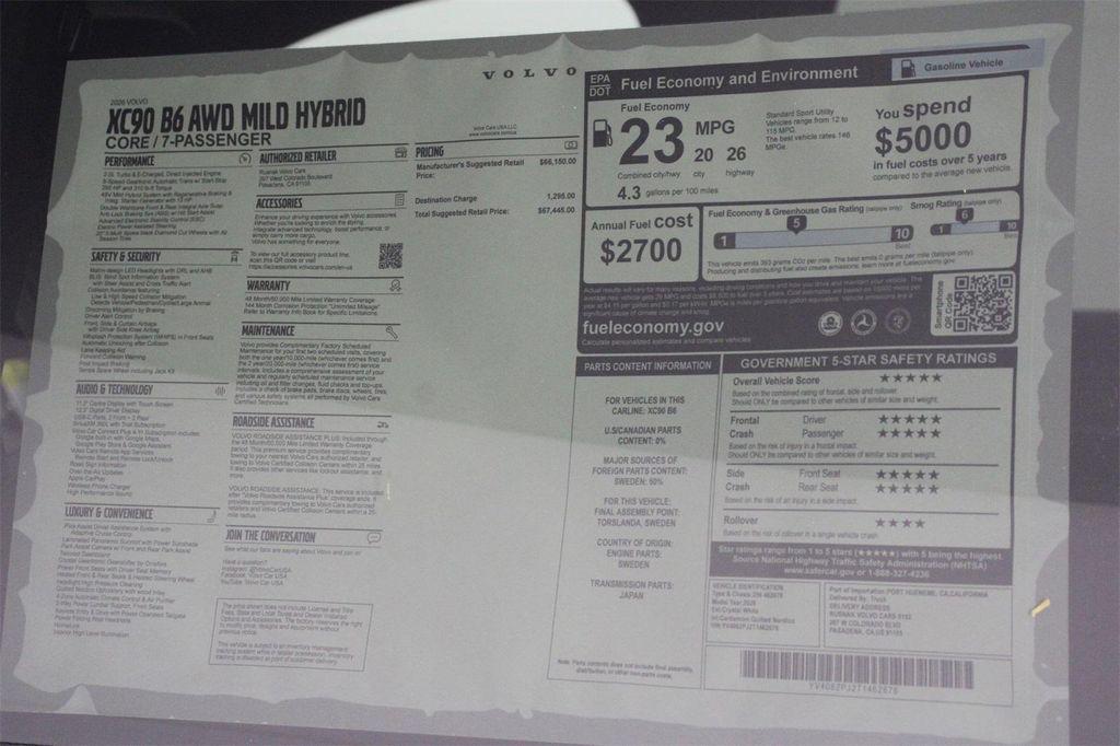 new 2026 Volvo XC90 car, priced at $67,445