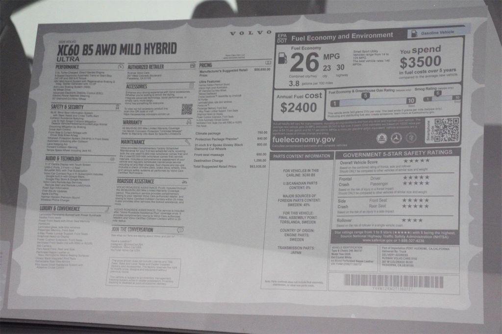 new 2026 Volvo XC60 car, priced at $63,935