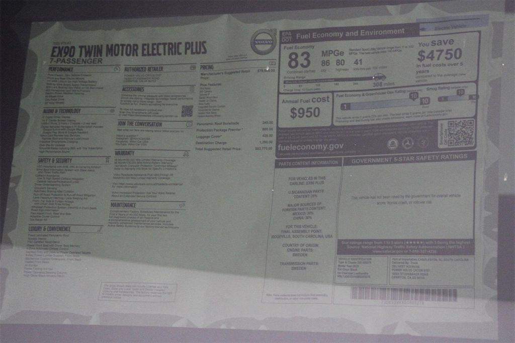 new 2025 Volvo EX90 car, priced at $82,770