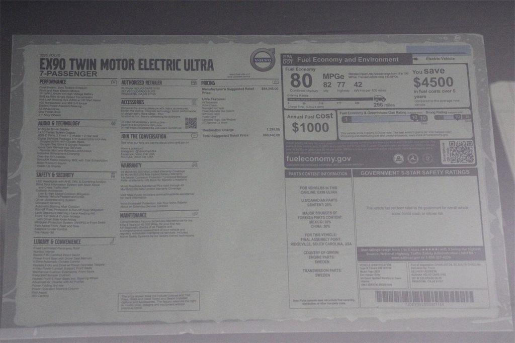 new 2025 Volvo EX90 car, priced at $79,998