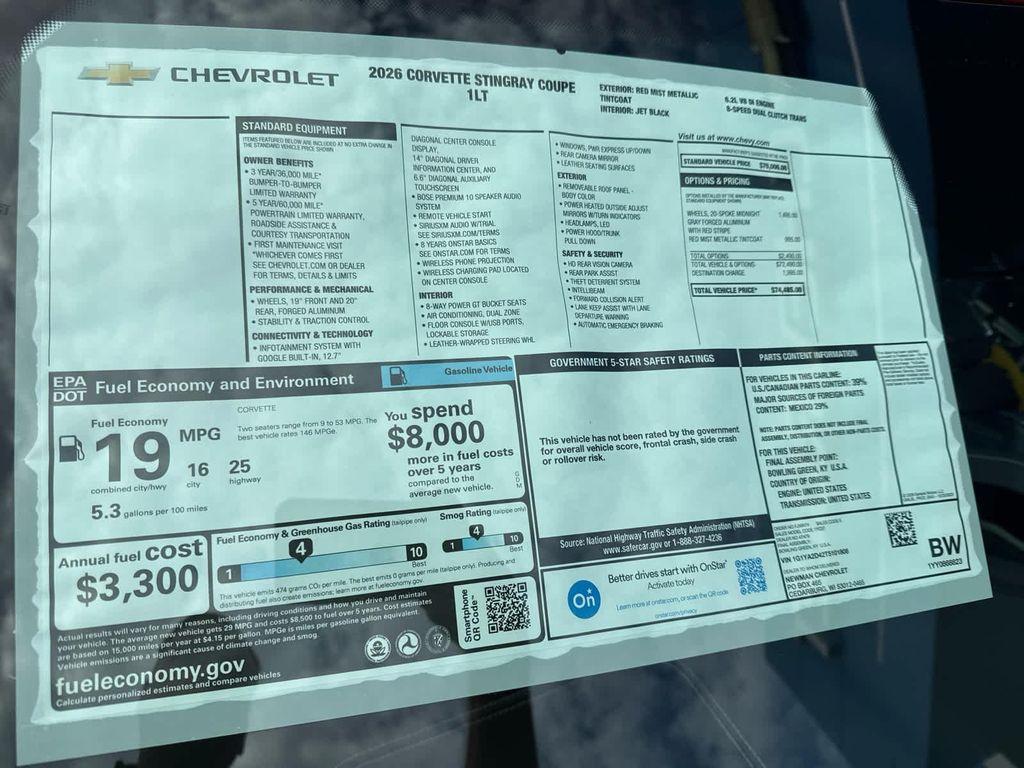 new 2026 Chevrolet Corvette car, priced at $74,485