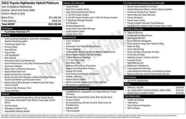 used 2022 Toyota Highlander Hybrid car, priced at $39,000