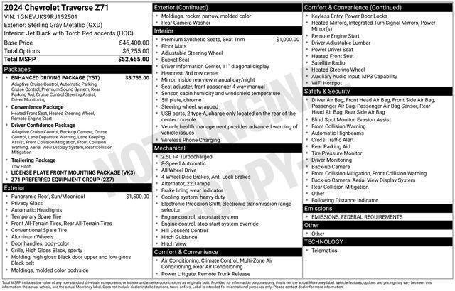 used 2024 Chevrolet Traverse car, priced at $49,400