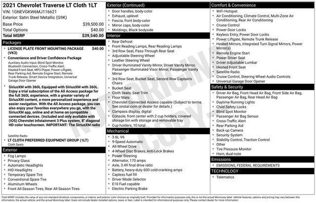 used 2021 Chevrolet Traverse car, priced at $22,000
