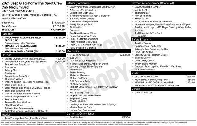 used 2021 Jeep Gladiator car, priced at $31,101