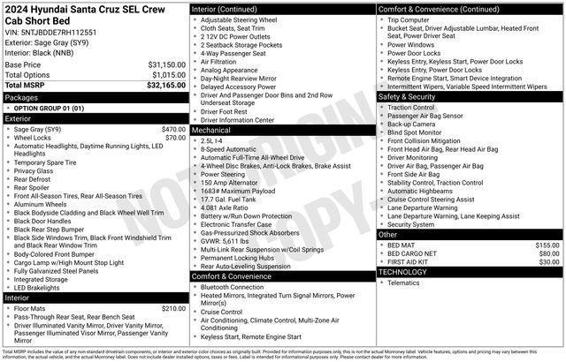 used 2024 Hyundai SANTA CRUZ car, priced at $28,350