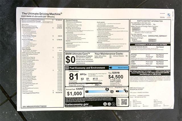 new 2025 BMW iX car, priced at $100,325