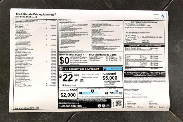 new 2025 BMW X7 car, priced at $92,575