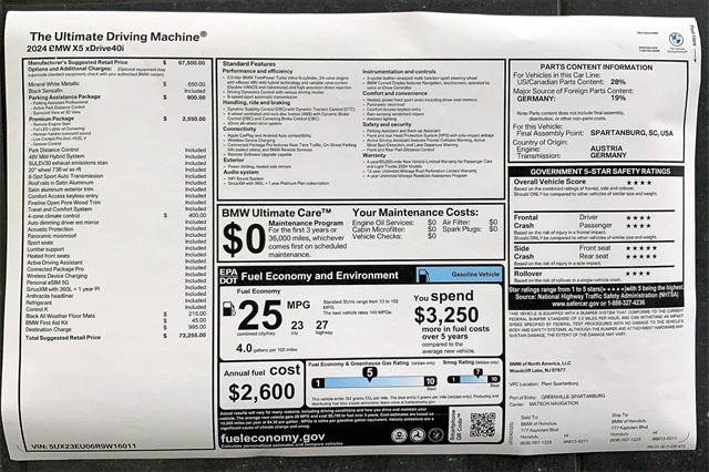 new 2024 BMW X5 car, priced at $73,255