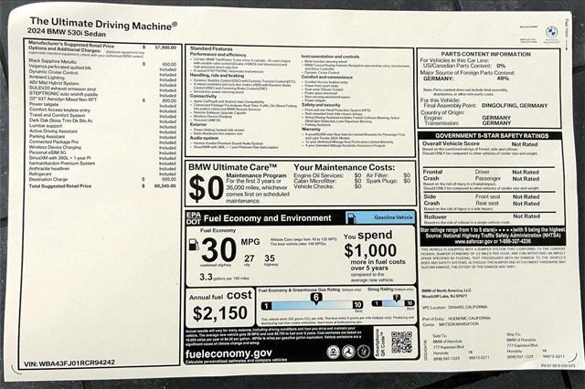 new 2024 BMW 530 car, priced at $60,345