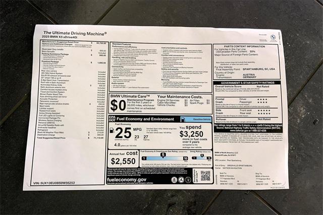 new 2025 BMW X5 car, priced at $71,110