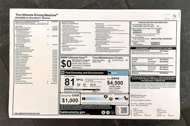 new 2025 BMW iX car, priced at $95,645