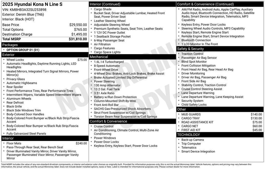 new 2025 Hyundai Kona car, priced at $24,318