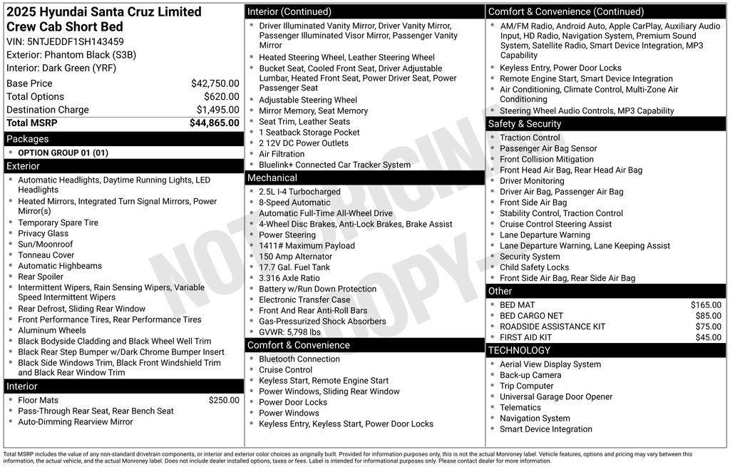new 2025 Hyundai SANTA CRUZ car, priced at $39,875