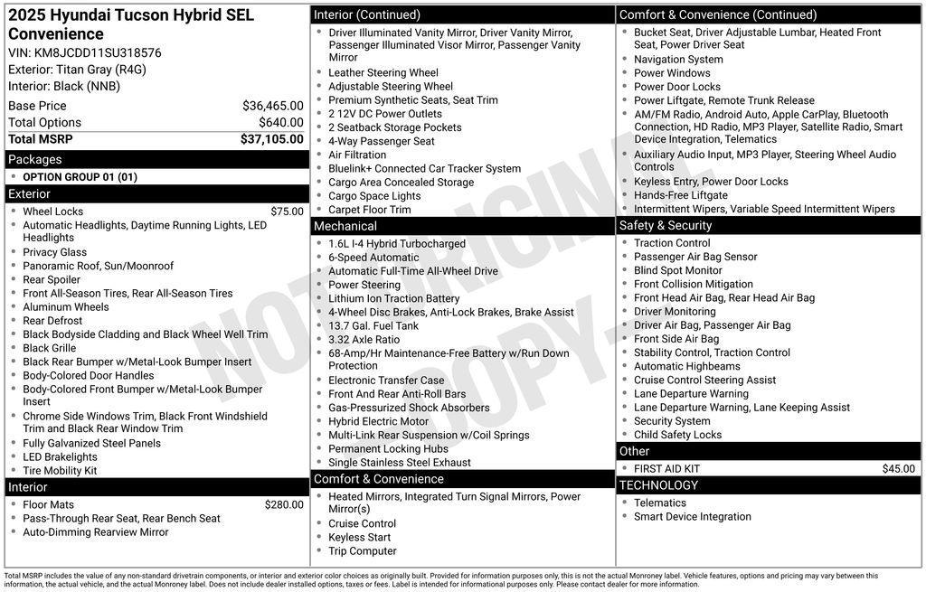new 2025 Hyundai TUCSON Hybrid car, priced at $32,983