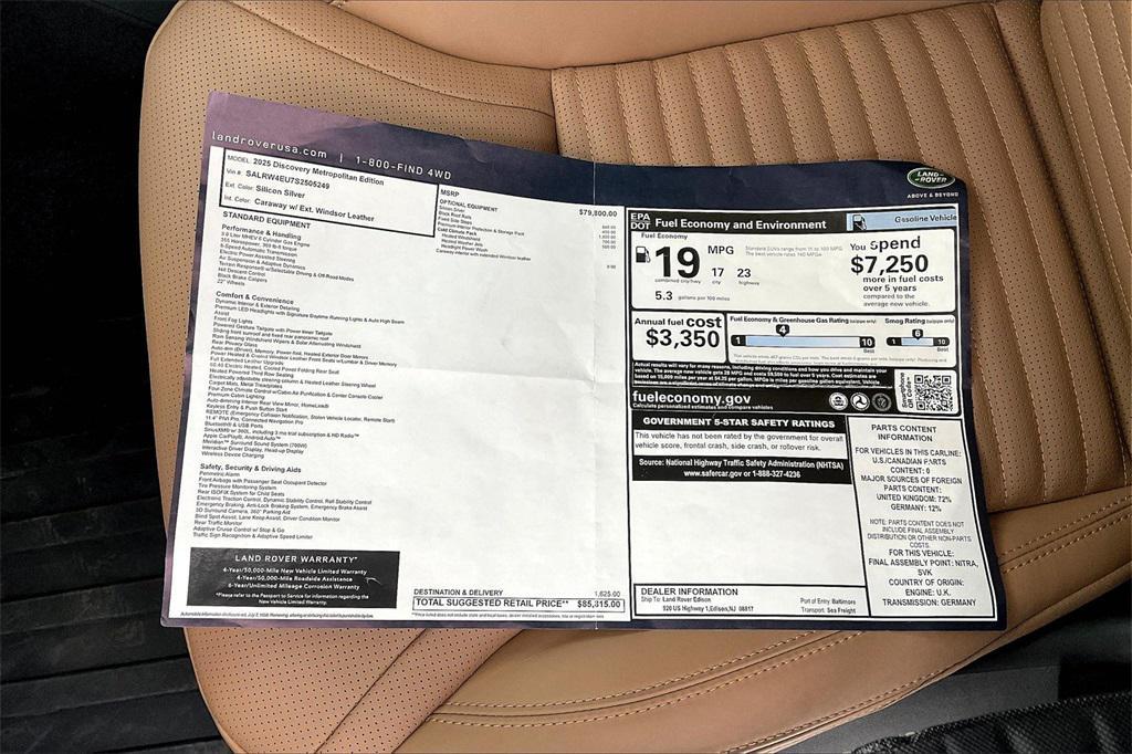 new 2025 Land Rover Discovery car, priced at $82,815