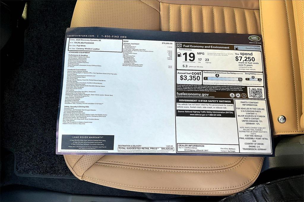 new 2025 Land Rover Discovery car, priced at $77,525