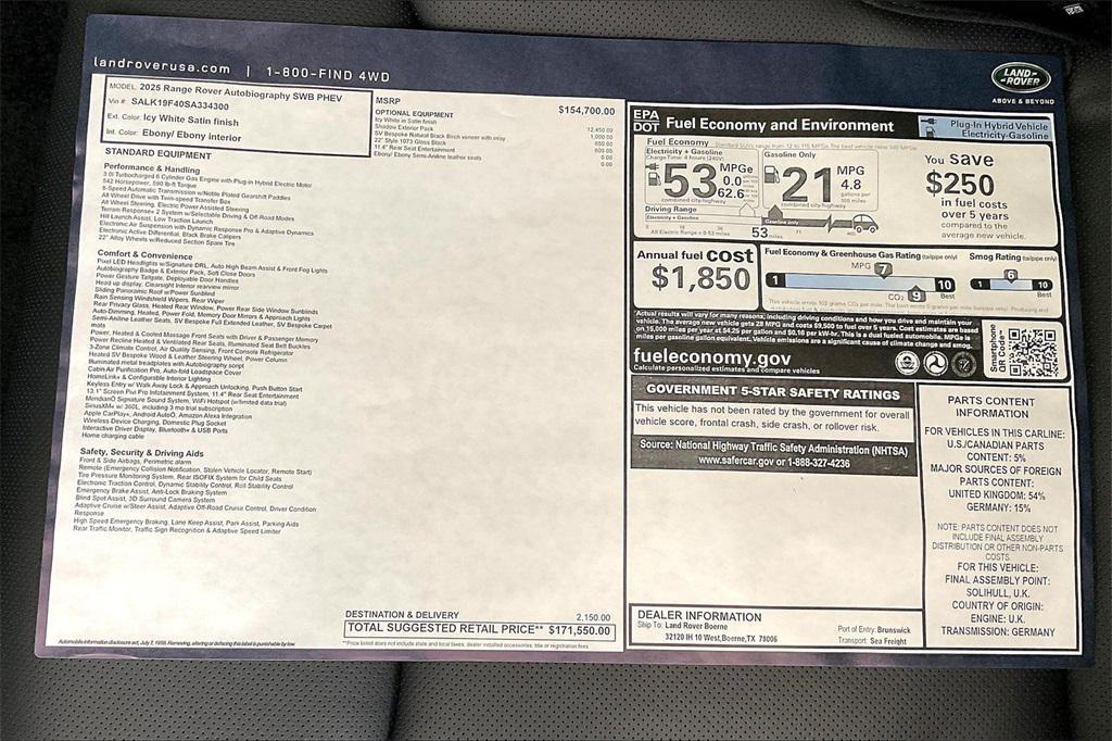 new 2025 Land Rover Range Rover car, priced at $171,550