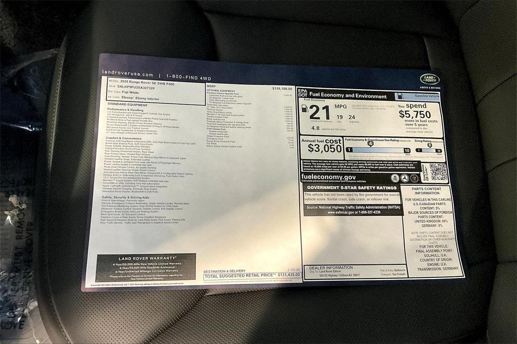 new 2025 Land Rover Range Rover car, priced at $131,435